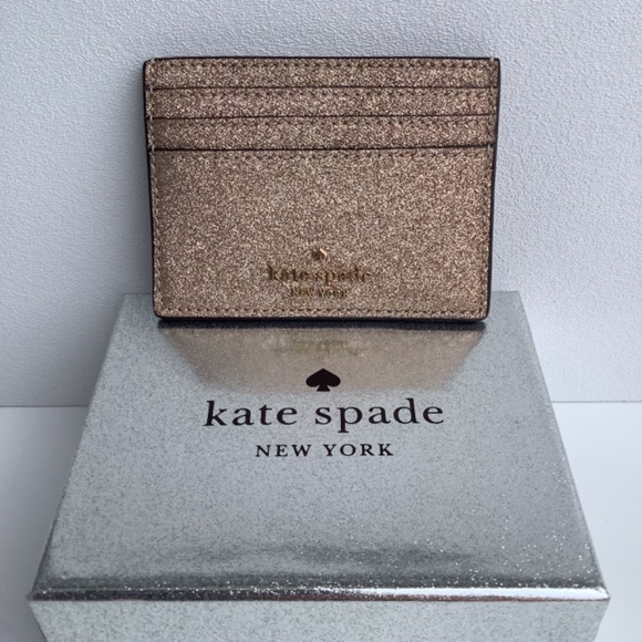 Kate Spade NY Rose Gold Shimmer Glitter Credit Card Holder I.D. Case BNWT + Box - Picture 6 of 6